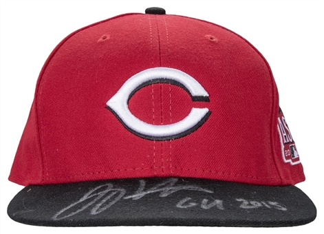 2015 Joey Votto Game Used and Signed/Inscribed Cincinnati Reds Cap (MLB Authenticated & PSA/DNA)
